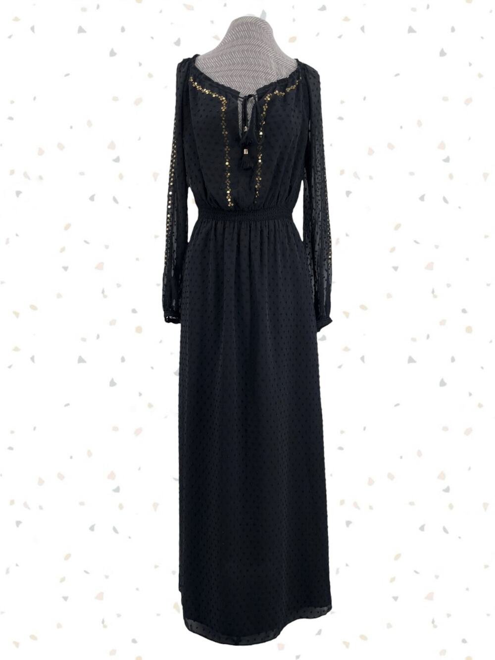 Altuzarra + Target Black Maxi Dress Gold Sequins Long Sleeves Cocktail Size 6